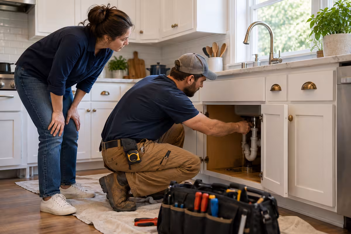 A homeowner reviews a practical renovation with a tradesperson.