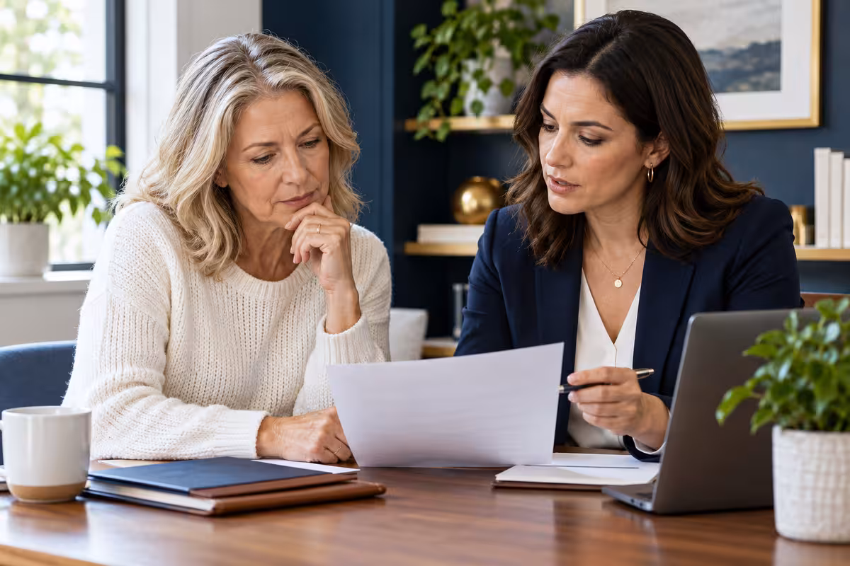 A homeowner and advisor compare loan terms.