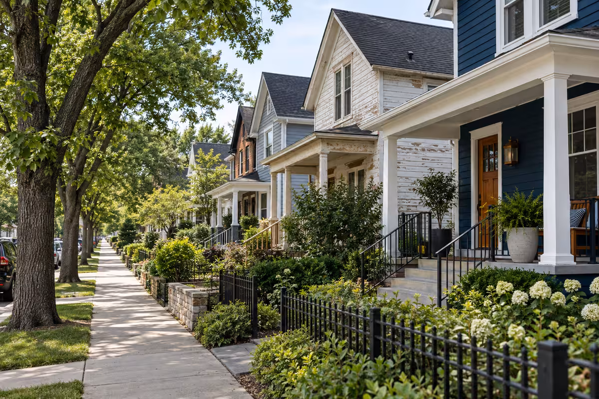 A residential street shows differences among nearby homes.